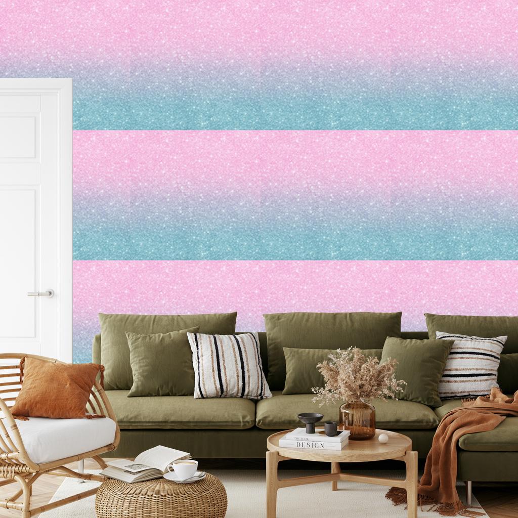 Powder pink, turquoise and blue glitter wallpaper 50x1000