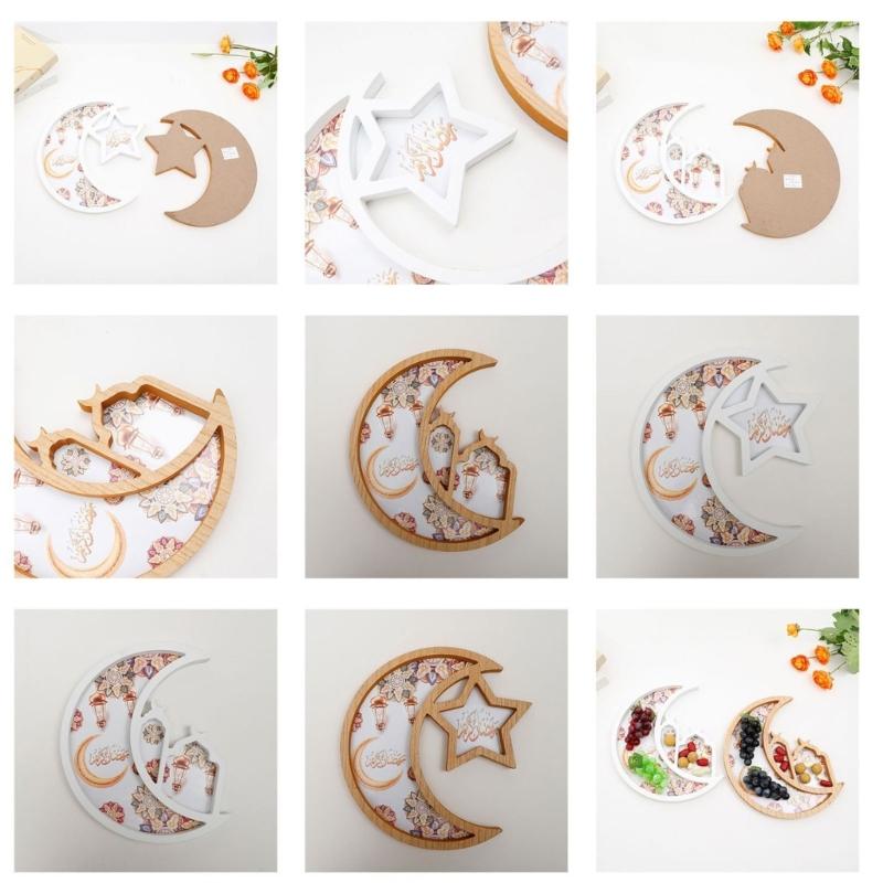 Elegant Serving Tray with Moon and Star Islamic Festival Snacks Fruit Display Plate Traditional Eid Table Decoration