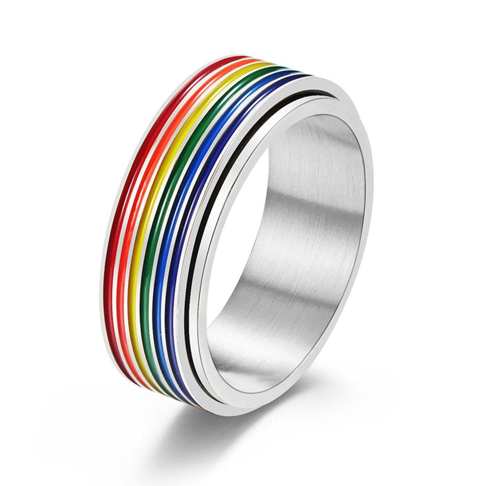 

Stainless Steel Rotatable Rainbow Double-layer Ring Ring Niche Decompression Couple Rings Jewelry 12