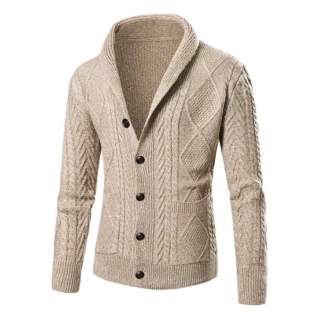 Men's Solid-Color Slim-Fit Thickened Cable-Knit New Cardigan Coat