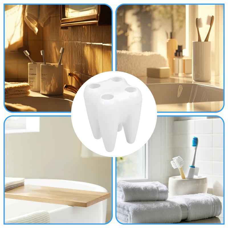 creative cartoon White Toothbrush Holder Stylish Tooth Shape Toothbrush Storage Desktop Accessories 4 Hole Toothbrush Stand