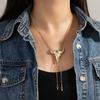 European and American Style Bull Skull Pendant Necklace, Gold Snake Chain with Turquoise Drawstring Style
