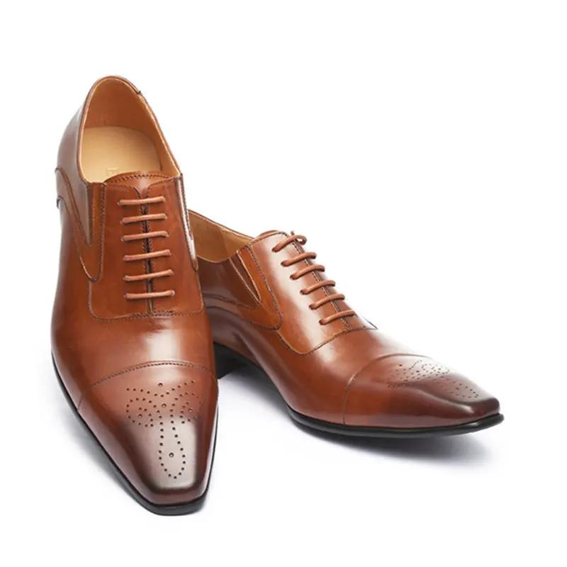 Fashion Men's Square Toe Leather Shoes British Casual Single Shoes Lace Up Luxury Business Fashion Wedding Dress Formal Footwear Party