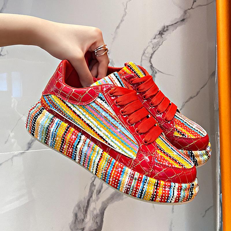 Colorful Starry Sky Rhinestone Sports Shoes for Women Thick Sole Mesh Comfortable Breathable Sports Shoes