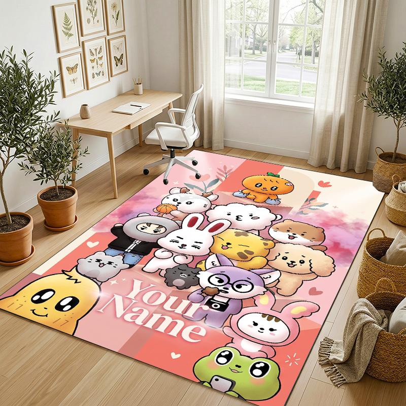 Personalized Crystal Velvet Carpet,SEVENTEEN Custom Printed Name, Plush Area Rug For Home Indoor Decor
