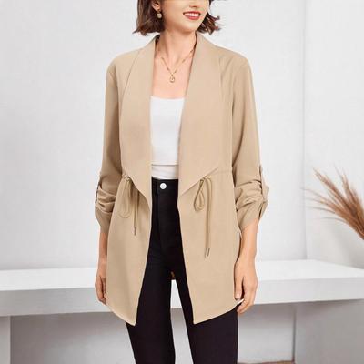 Damen Herbst- und Wintermode Lockerer einfarbiger mittellanger Trenchcoat mit hochgekrempelten Ärmeln