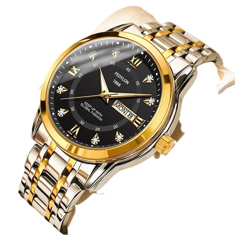 Fashion Business Watch Men's Automatic Non-mechanical Watch English Calendar Luminous Quartz Watch