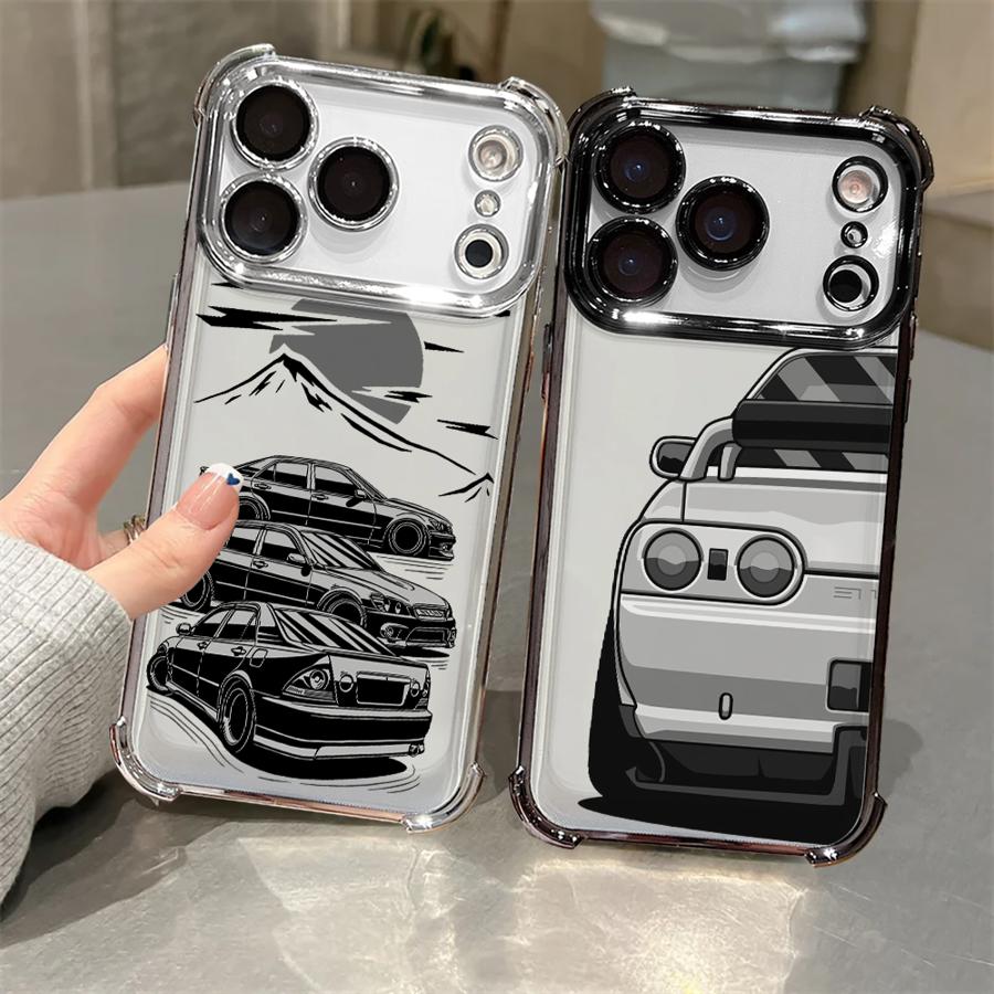 Japanese JDM Drift Car Clear Cover Phone Case for Apple iPhone 16 15 14 Plus 17 Air 16e 13 12 11 Pro Max