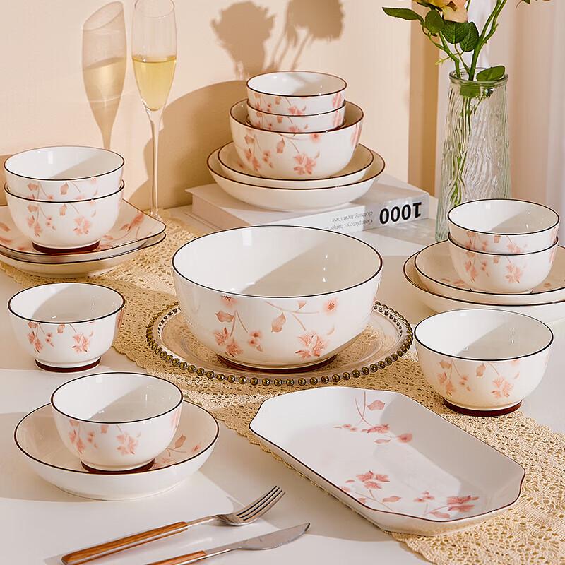 Nordic Ceramic Floral Underglaze Dinner Plates