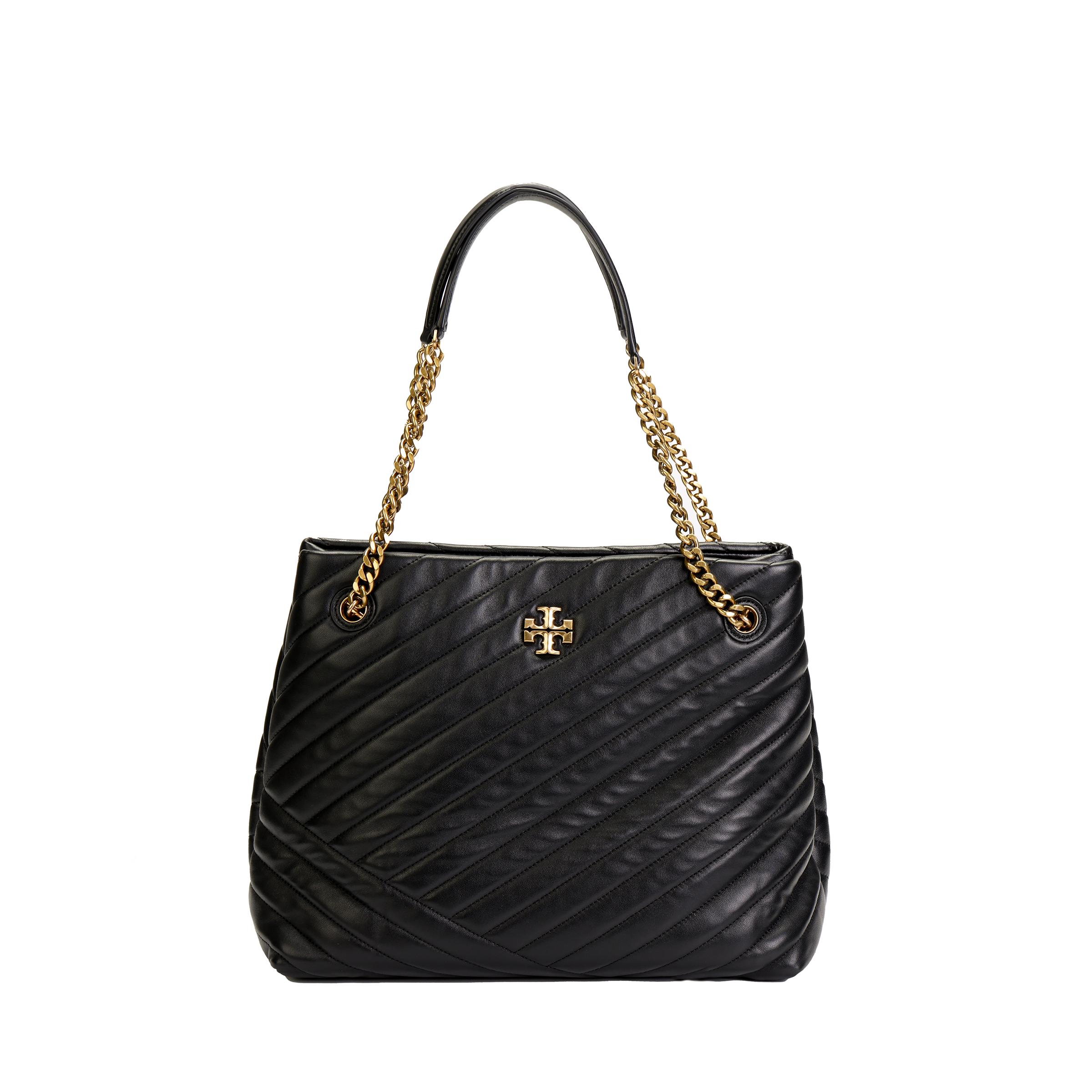 

Tory Burch Kira Double T Metal Logo Napa Leather Tote Bag Women tote Black 157016-001 Basic Set (Bag+Dust Bag)