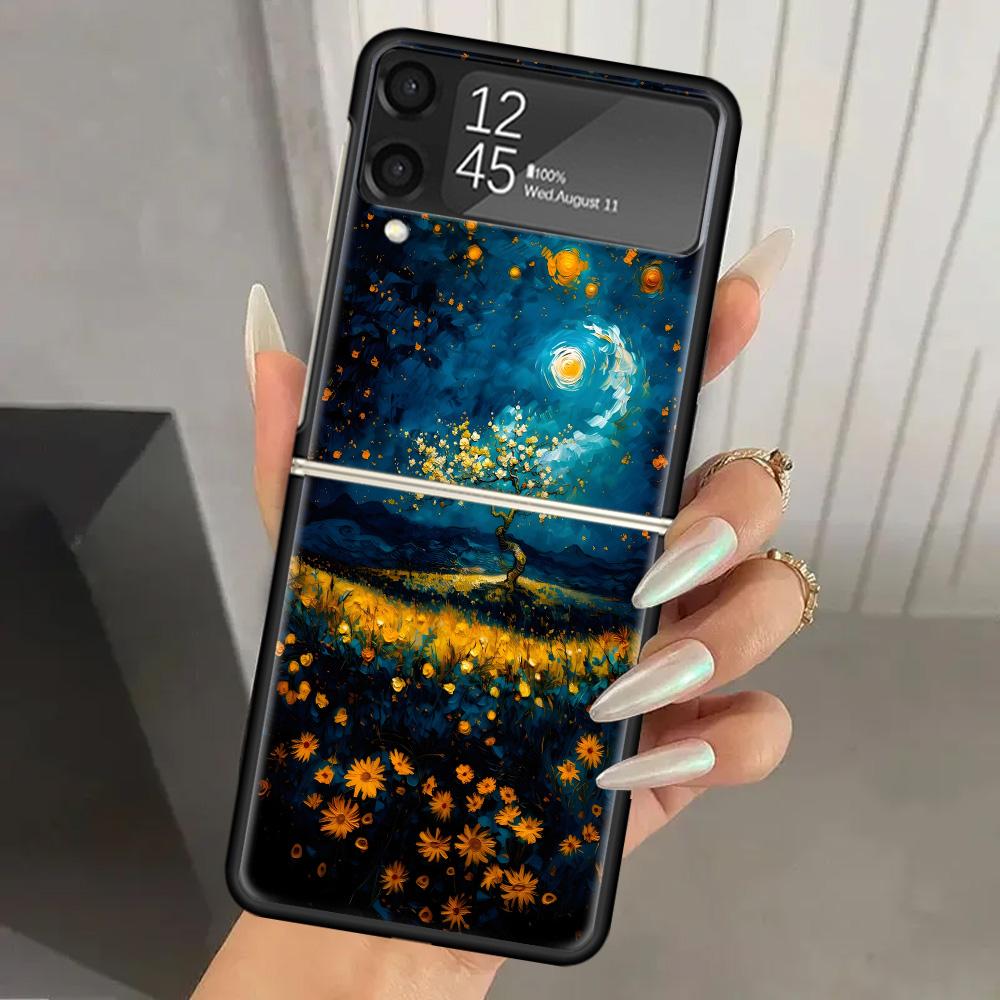 Starry Night Van Gogh Art Hard PC Back Phone Case for Samsung Galaxy ZFlip 7 6 5 Z Flip 4 ZFlip7 Z Flip6 5G ZFlip4 Flip3 Zflip5