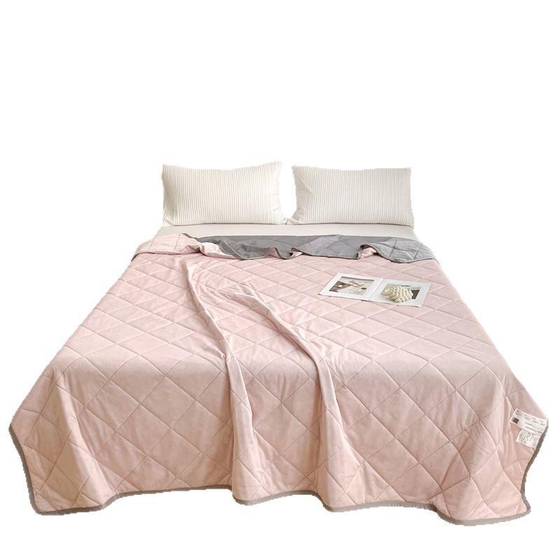 Cooling Ice Silk Summer Quilt - Lightweight, Washable, Solid Color for Single/Double Beds