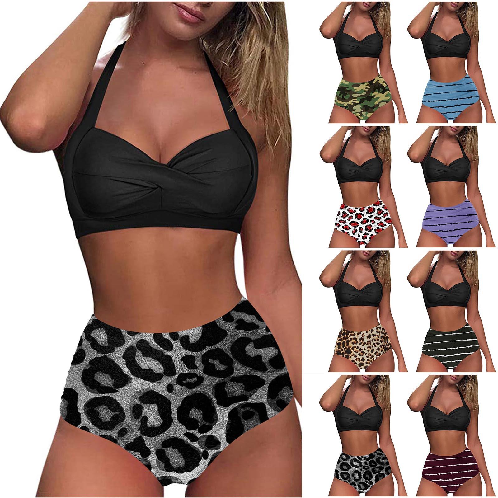 

(Куниде) Женский сплит-модный комплект бикини с принтом, с подушечками для бюстгальтера и без стального бюстгальтера