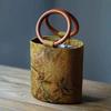 Ethnic style round ring wooden handle Song Jin Tang Matu retro fortune bucket bag cylinder bag autumn and winter Chinese style
