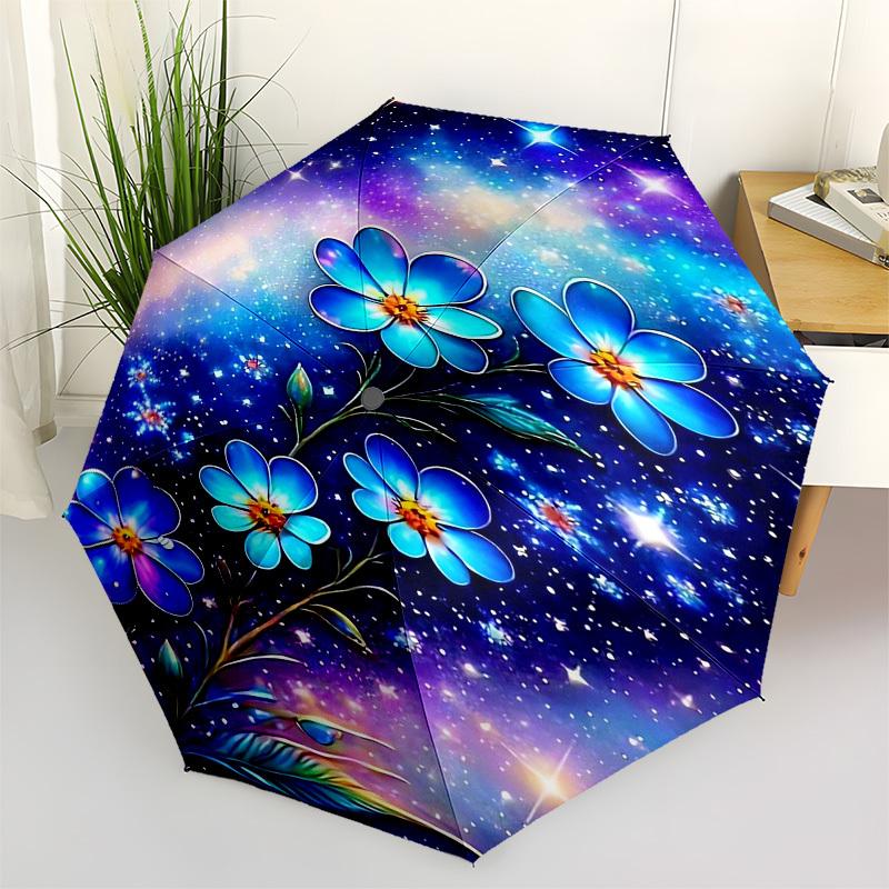 1pc Cosmic Floral Fantasy Umbrella with Plastic Handle,Vibrant Cartoon Pattern,Multi-functional UmbrellaPT072