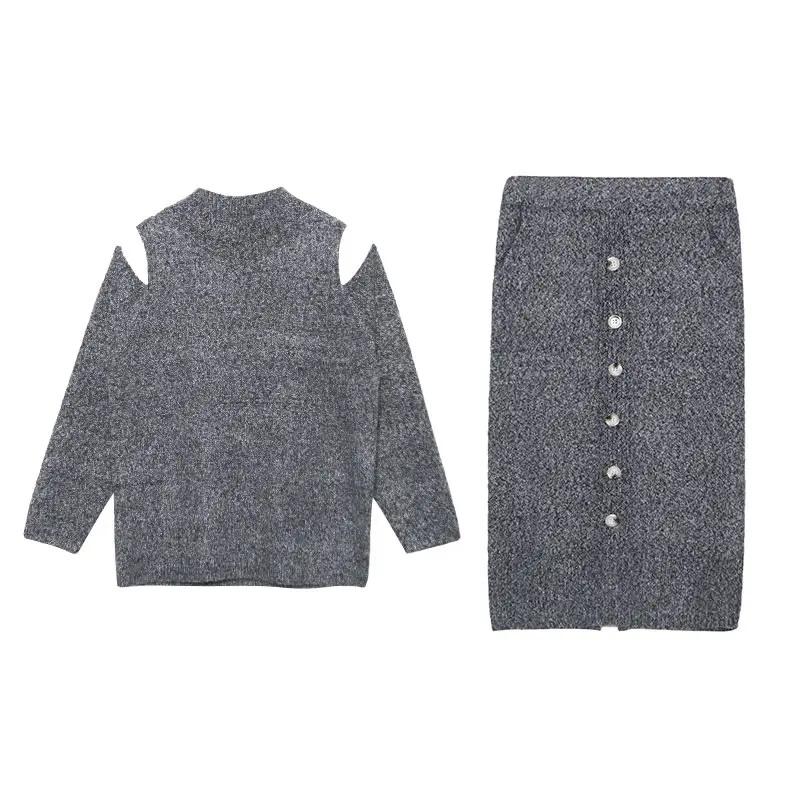 

XITAO трикотажные комплекты платьев, женские модные водолазки, комплекты из двух предметов ZLL4396 One Size серый