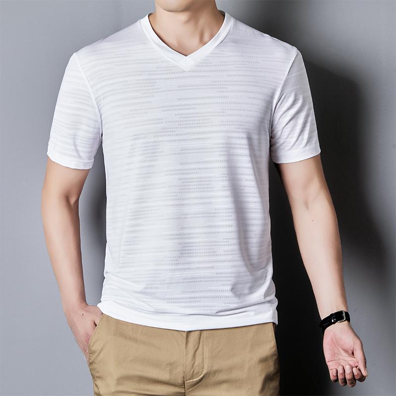 Men's Plus Size V-Neck Ice Silk Short Sleeve T-Shirt - Trendy, Loose Fit for Summer