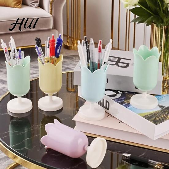 Textured Pen Holder Tulip Cute Desktop Organizer for Girls Students Smooth Surface Multi-Function Pencil Cup Desk Decor Home Office Wear-resistant