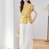 Summer Fashion Style Slimming Cotton Suit Set for Women - Sleeveless Top with Loose Wide-leg Pants Two-piece Set for Women