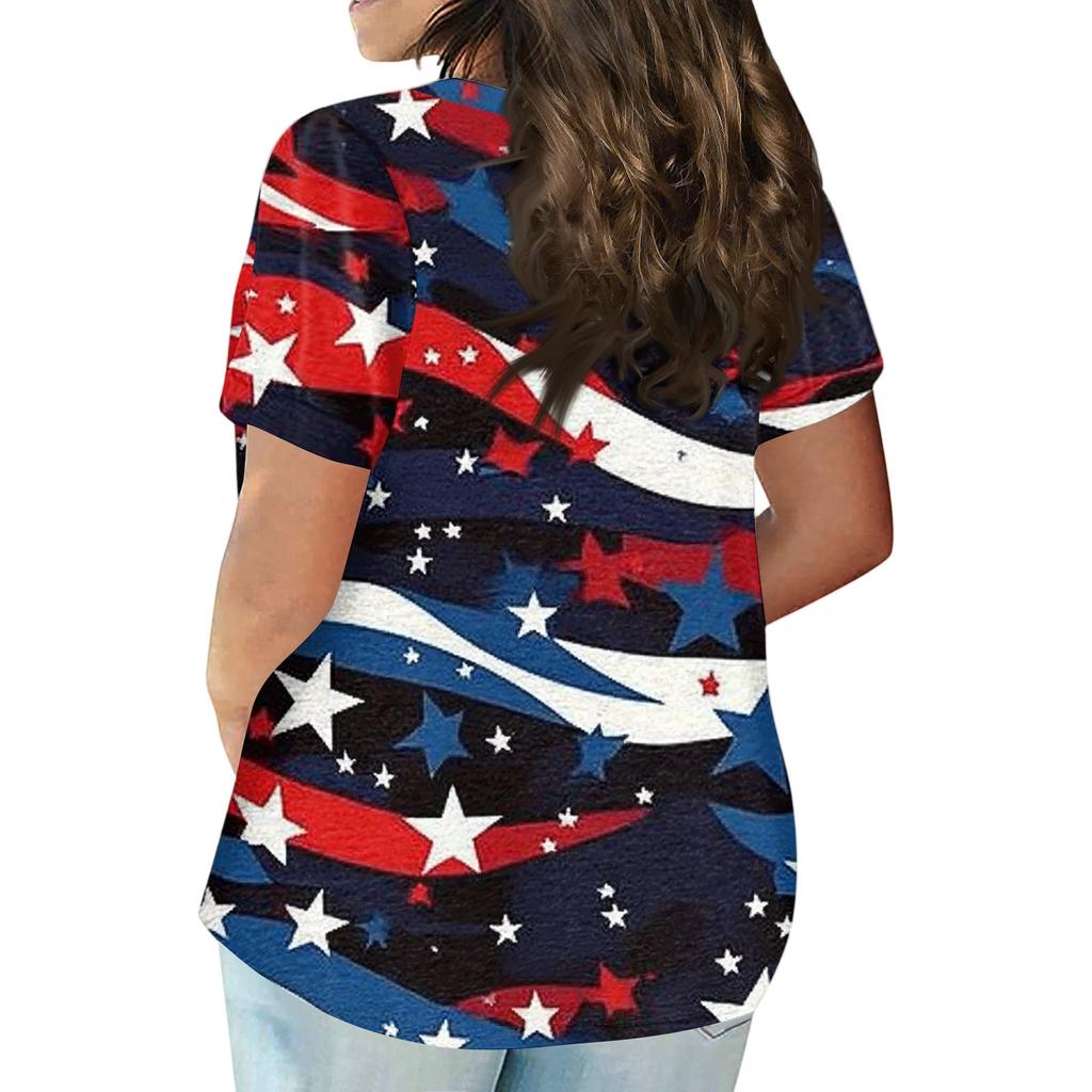 Women's Large Size T-Shirt Casual Tie-dye Round Neck Short Sleeve Top