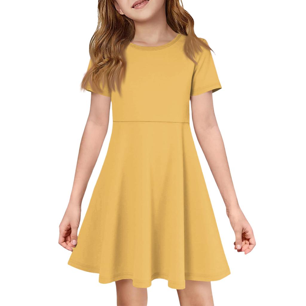 Girl Summer Dress Color & Print Short Sleeve Dress With Pocket Casual Dress Shorts Sleeve Party Dress Easter Day