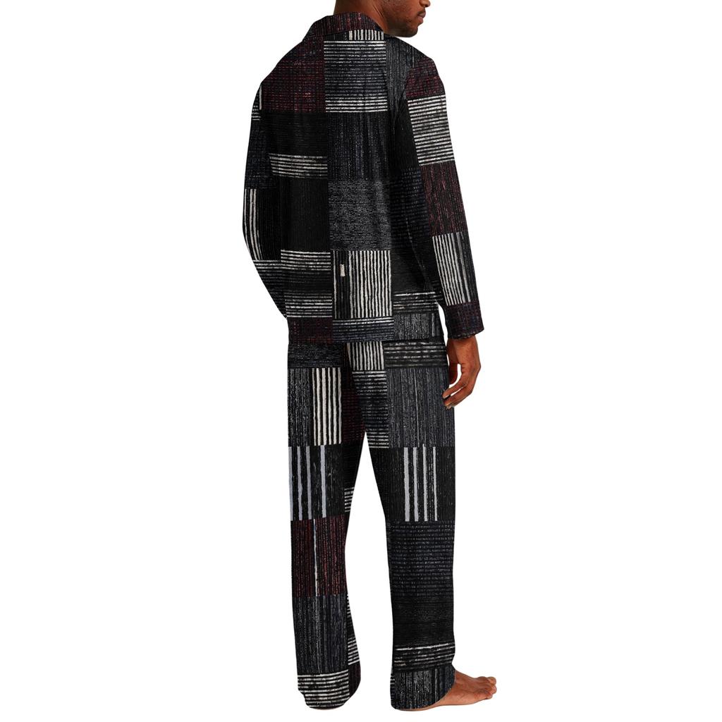 Men's Loose Fit Casual Pajama Set, Button Down Plaid Print Top and Straight Leg Pants, Two Piece Sleepwear