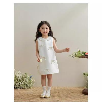 Girls Spring and Summer Temperament Round Neck Sleeveless Dress Birthday Dress Bow Princess Skirt