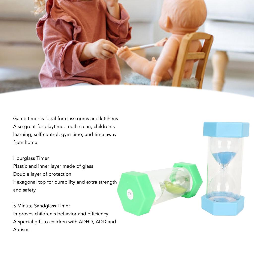 2pcs 5 Minute Sand Timer Preventing Falls Hex Top Cover Hourglass Timer for Kids Games Classroom Kitchen Decoration