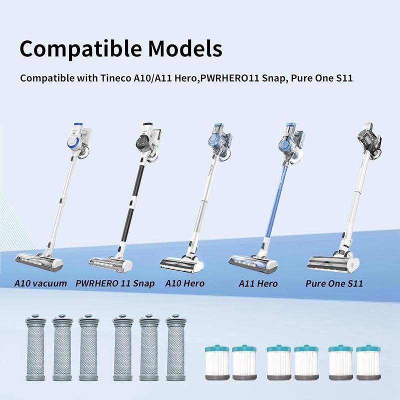 Staubsaugerfilter Ersatz für Tineco A10 Serie A11 Serie, PURE ONE S11, S11 Serie, 6 Vorfilter & 6 HEPA Filter