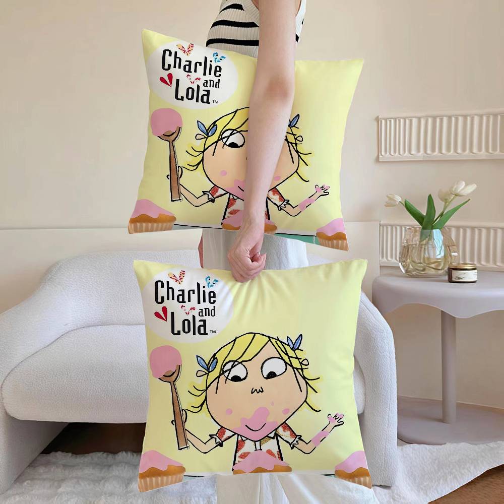 

C-charlieS and Lola anime Pillow Case Anti-dustmite Pillowcase Invisible zipper silky Sofa cushion cover 12x12Inch