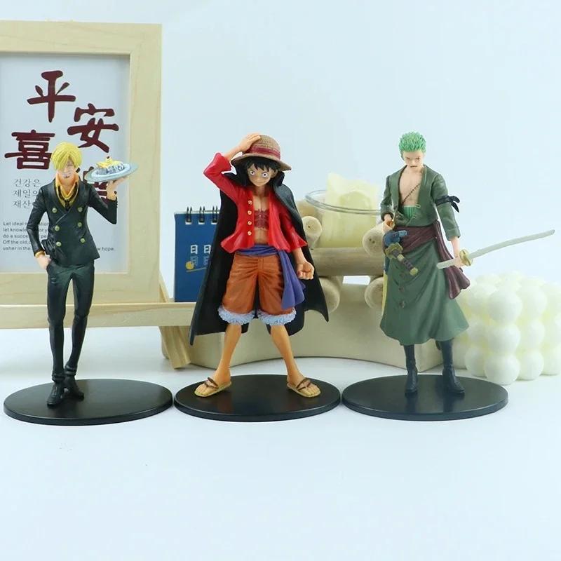 **18cm One Pie Anime Figure Pirate Warriors Monkey D Luffy Roronoa Zoro Sanji Usopp Action Figures Collectible Model Toys