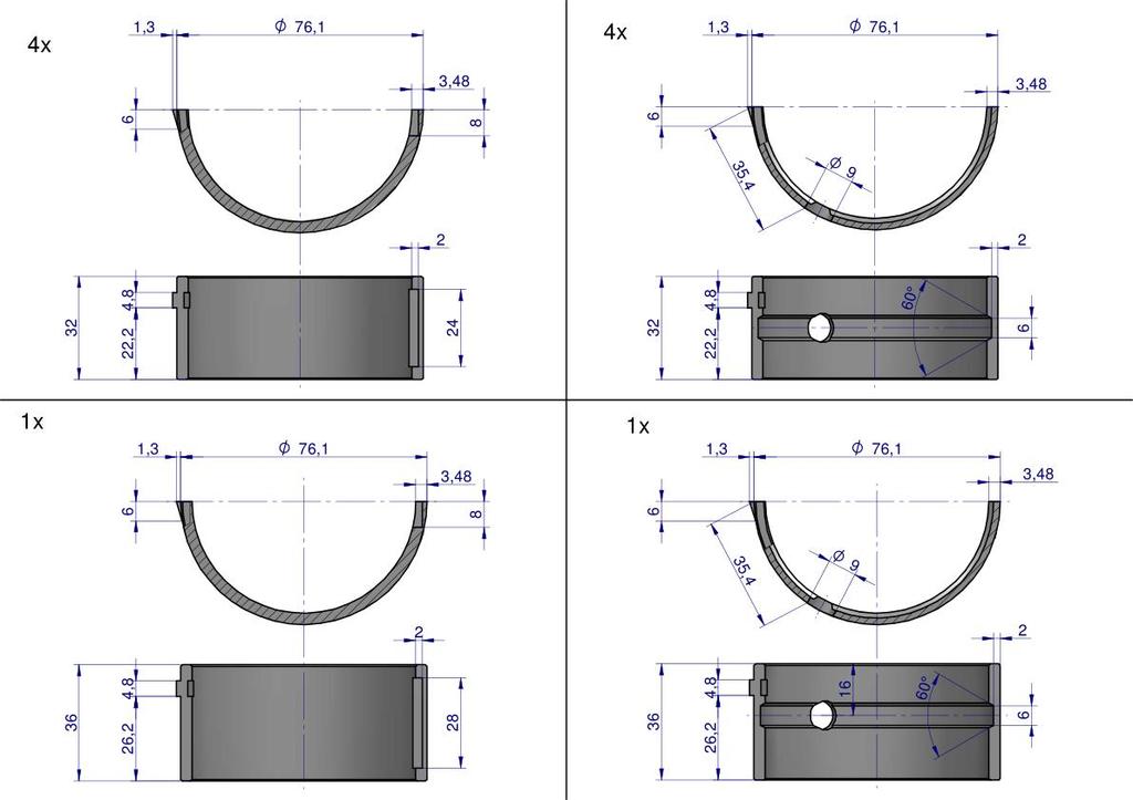 Set of main bearings N-1.00 (IV cut) 46401023. 90030253 C-360 ORIGINAL URSUS