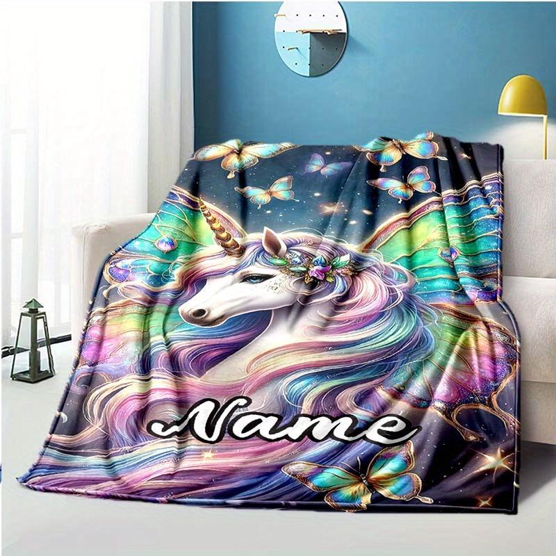 Unicorn'S Colorful Tentacles Customize Your Name Blanket Used For Chair Office Sofa Bed Camping Soft And Warm Giving Friends And Relatives Birthday