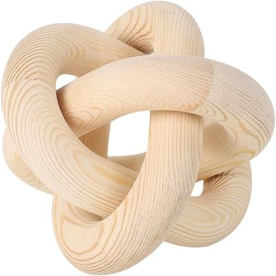3-Link Pine Wood Knot Decor Hand Wood Carved Chain Link Home Decor Modern Style Coffee Table Decorative