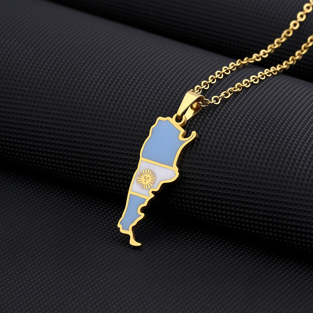 HY Factory Direct Popular Stainless Steel Fashion Argentina Map Flag Pendant Necklace for Ornament 18inches