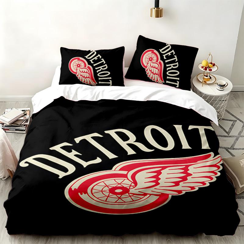Detroit Red Wings 3pc Set Perfect for Bedroom Use Comfortable Bedding Set Includes a Duvet Cover and Two Pillowcases Ideal Birthday or Christmas Gift