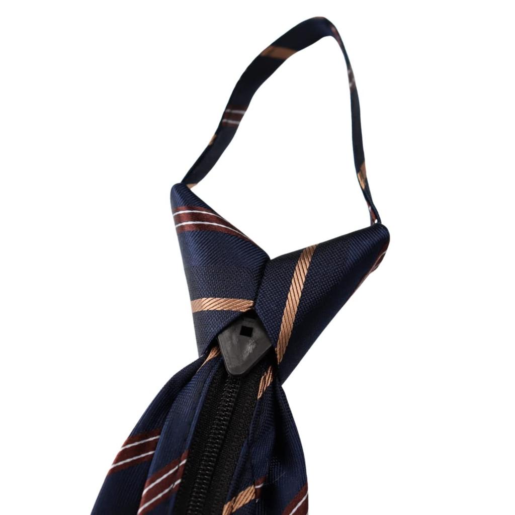 Michiko London Designer Stylish Silk Zipper No Tie Easy To Wear One-Touch Necktie, Gift, Tie, Required, (MKZP-23-A Navy)