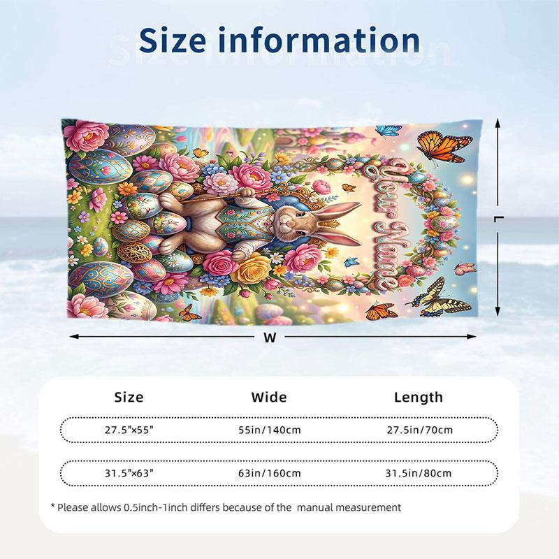 Easter Bunny Theme Beach Towel Personalized Custom Name & Text Soft Quick Dry Beach Towel for Swimming Travel