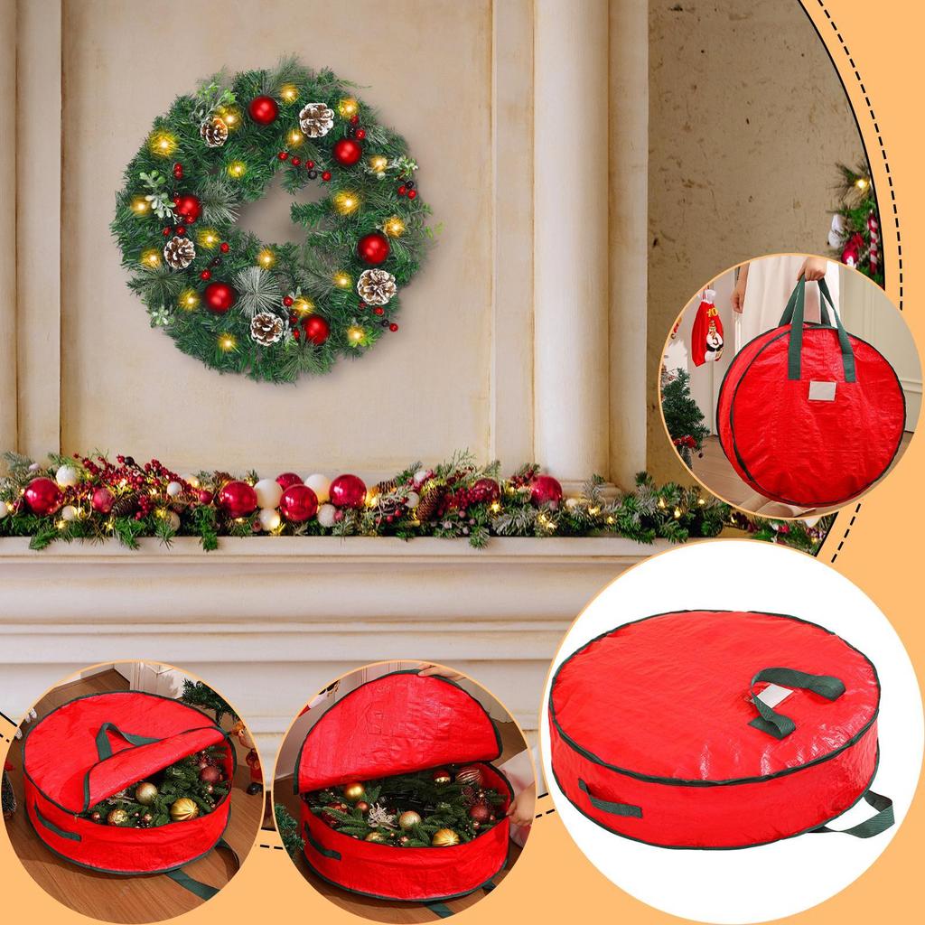 Wreath Storage Bag Wreath Christmas Decor Storage Box Waterproof Organizer Holder Zipper Pouch For Thanksgiving Car Moving