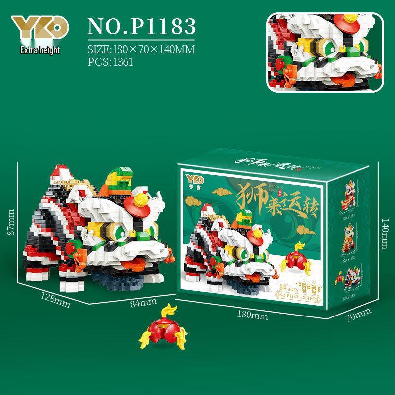 Year of the Dragon Micro-Particle Building Blocks: Auspicious Lion & Dragon Set - Spring Festival Gift
