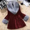 Office Lady Commute Coat Elegant Imitation Fur Hair Collar Splicing V Neck Nine-quarter Sleeves Warm FurJackets Coat For Women