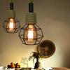 Creative Retro Hemp Rope Pendant Lamp Restaurant Bedroom Rope Lights Living Room Corridor Morden Iron Bird Cage Hanging