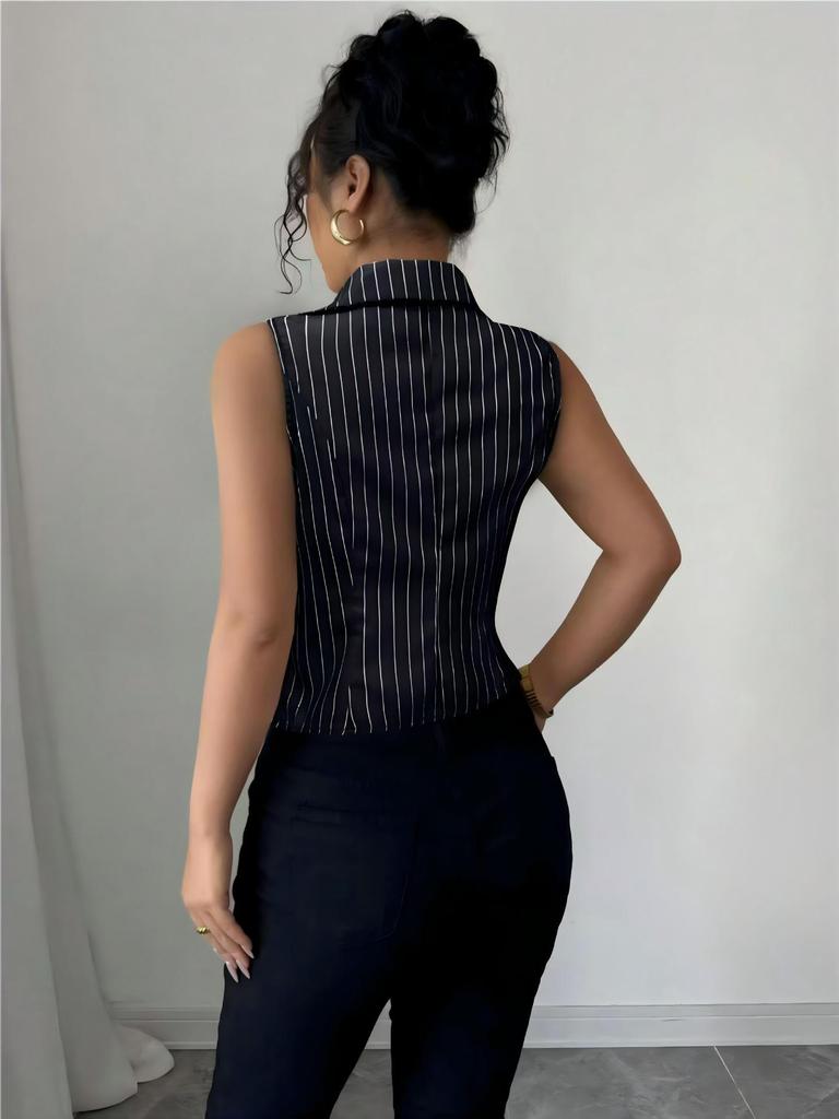 Letnia koszulka damska bez rękawów w paski - styl europejski i amerykański