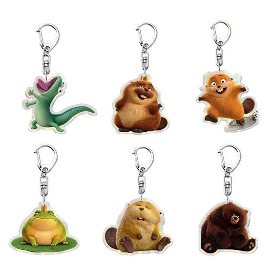 1/6Pcs Keychain Transparent Acrylic Finish Lightweight Keychain Cartoon Beaver Design Expressive Character Key Holder Bags Phone Accessories
