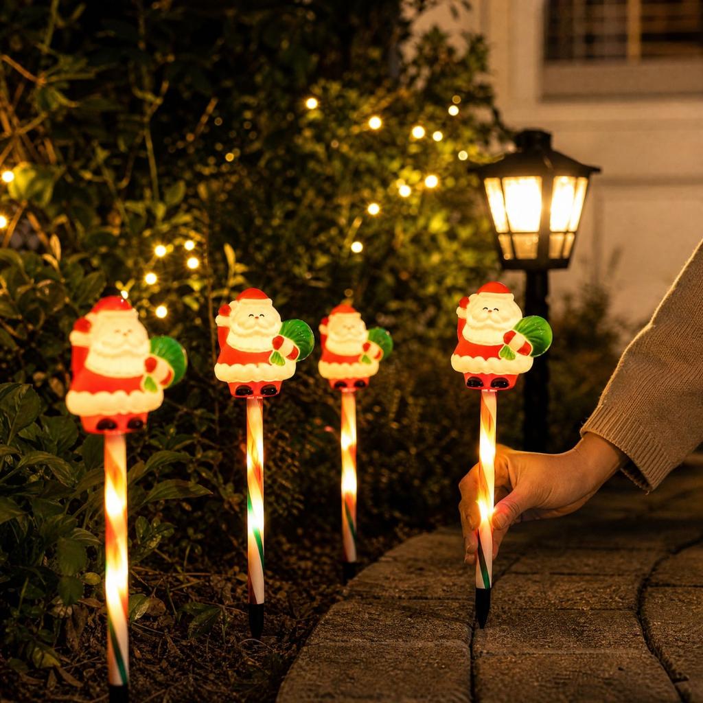 Christmas Santa and Snowman Stake Lights for Outdoor Yard and Holiday Decor