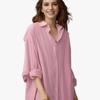 Camicia da donna taglia forte primaverile e autunnale con protezione solare, camicia a taschino media lunga casual ampia