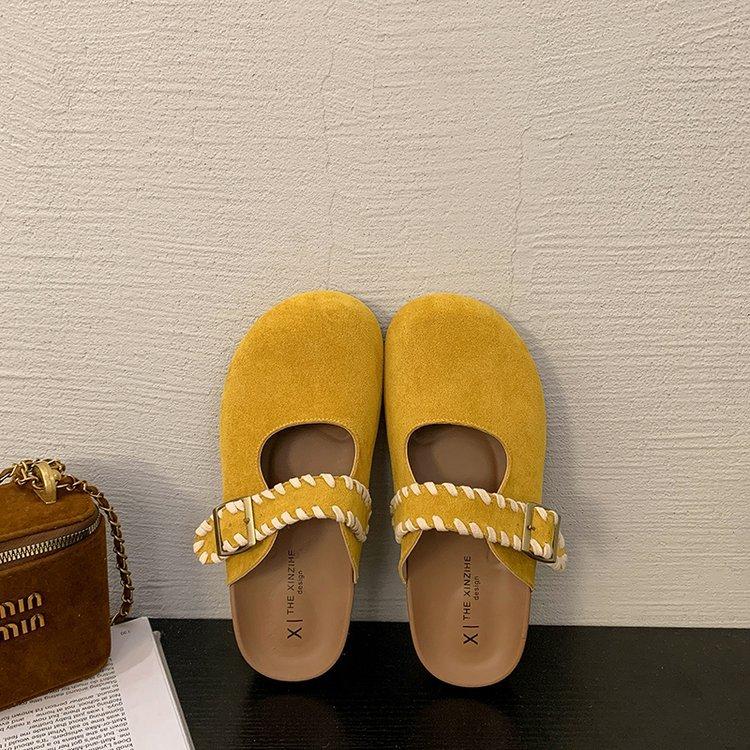 2025 summer new bag head drag women's shoes platform casual non-slip one-word buckle round head slippers female student slippers