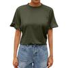 Ladies Summer Color Short Sleeve Ruffle Round Neck T-Shirt