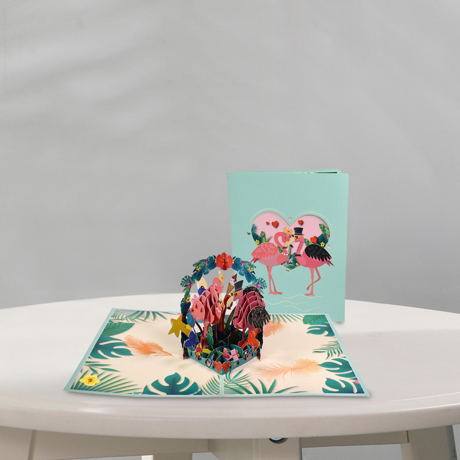 Kids Valentines Day Cards Holiday Card Graduation Birthday Love Flamingos Popup for