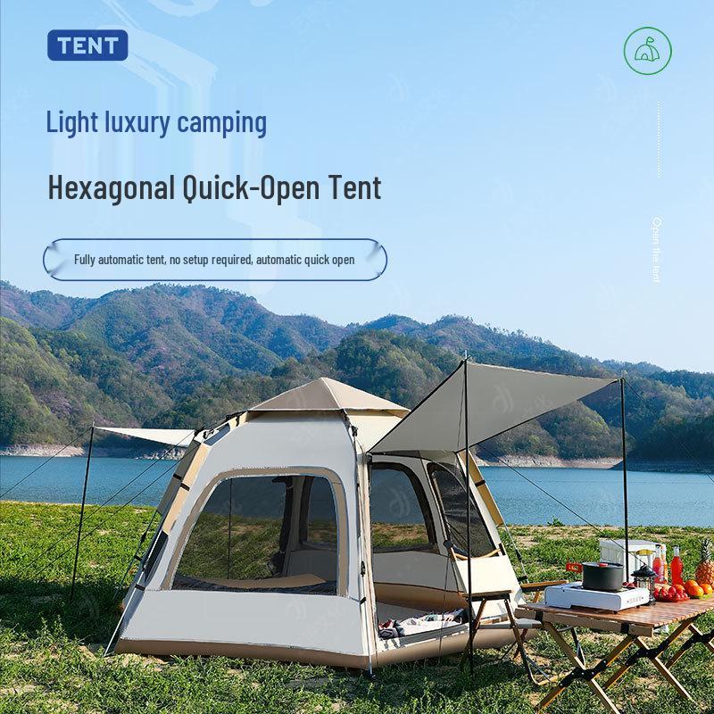 Instant Set-Up Hexagonal Tent: Multi-Person, Mosquito-Proof, Sun-Protected, Folding for Camping & Picnics.